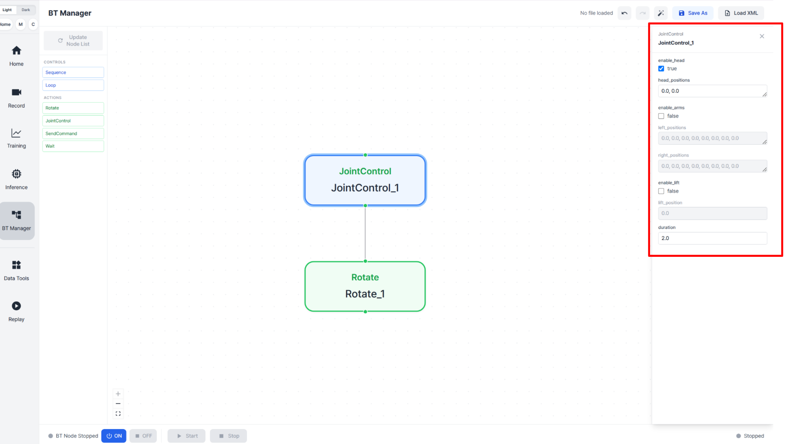 BT node parameter panel