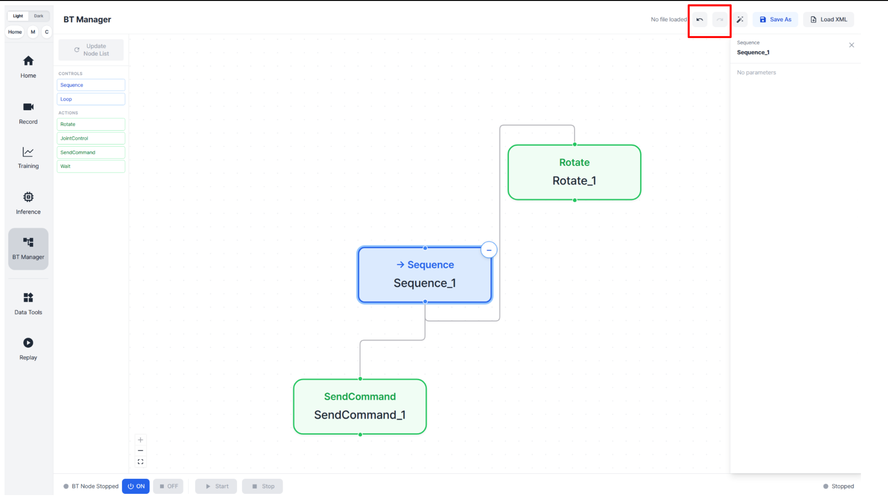 Undo and redo buttons in BT Manager