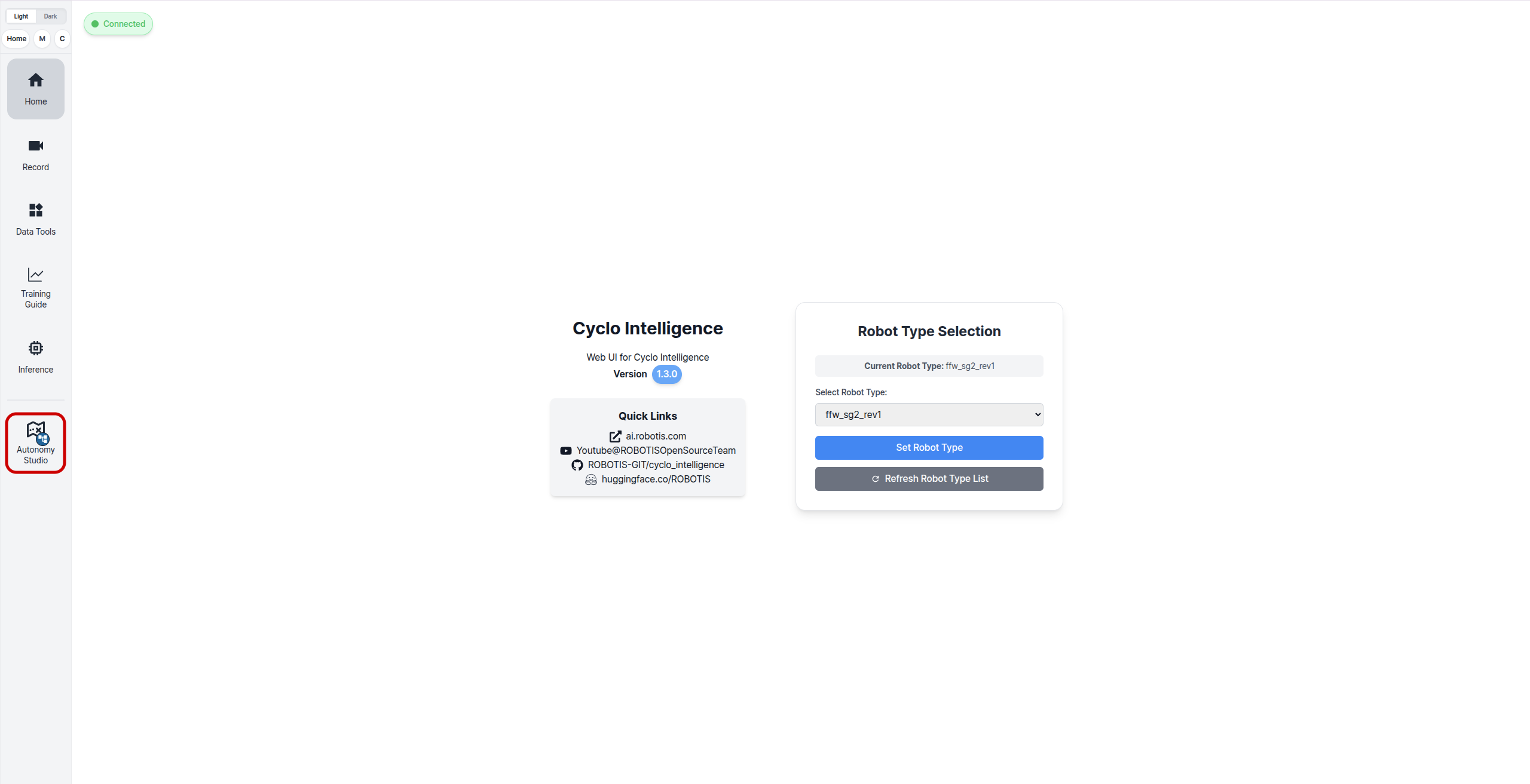 Cyclo Intelligence Home page with Autonomy Studio highlighted in the application sidebar