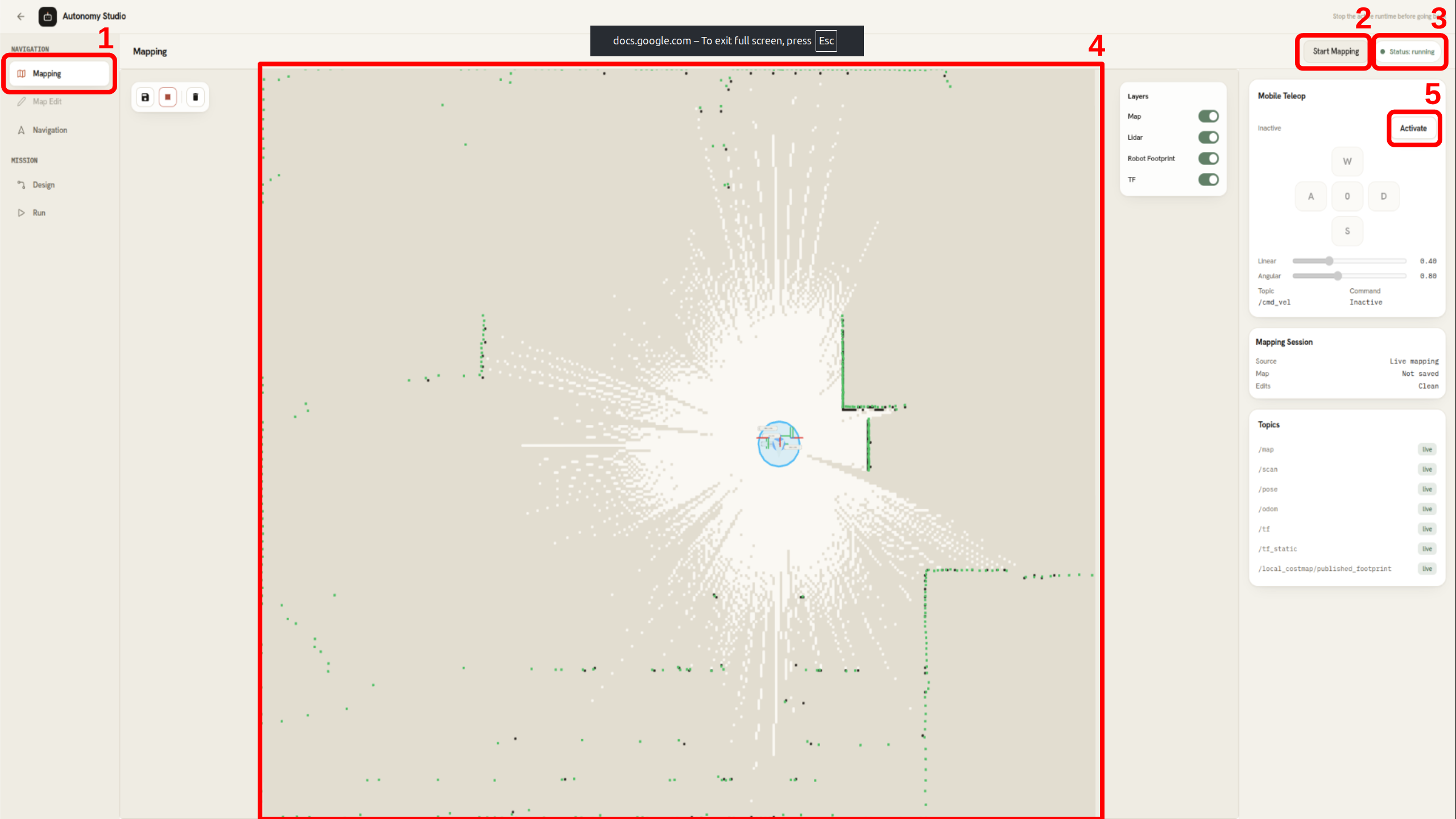 Mapping button and Mapping canvas in Mission Canvas