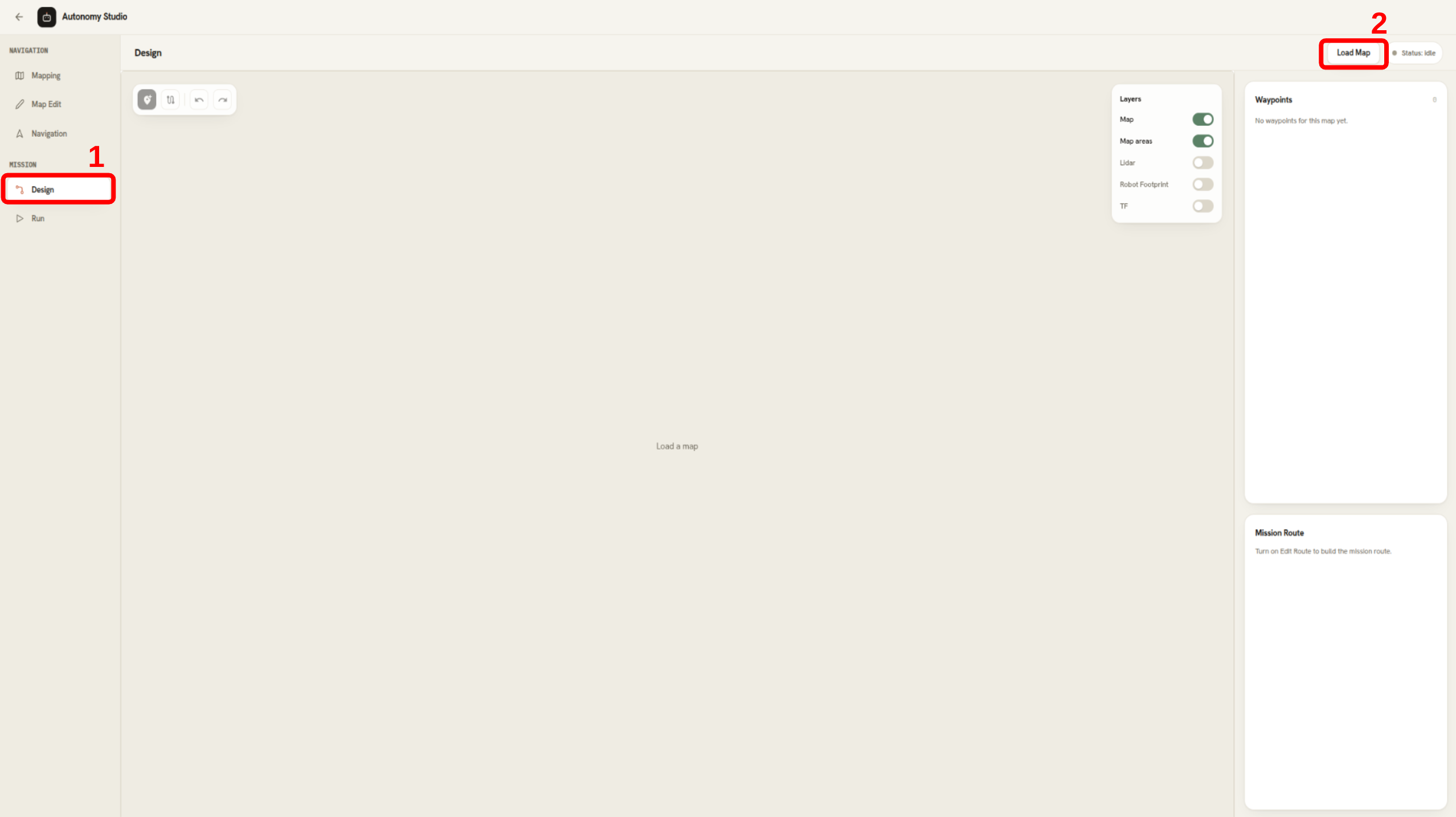 Save Map and Stop controls in the Mapping stage