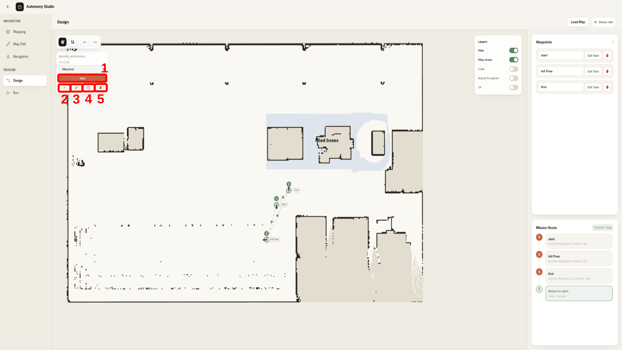 Save Map and Stop controls in the Mapping stage