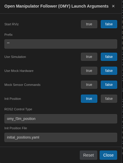 Parameter setup dialog