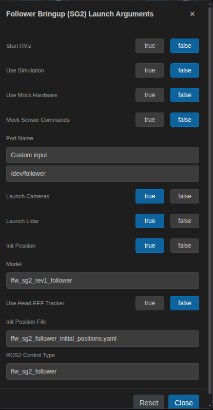Parameter setup dialog