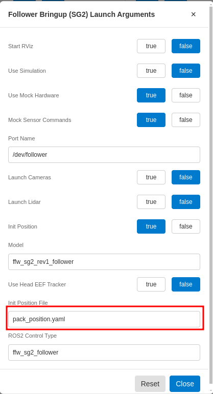 Parameter setup dialog