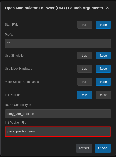 Parameter setup dialog