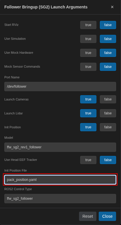 Parameter setup dialog
