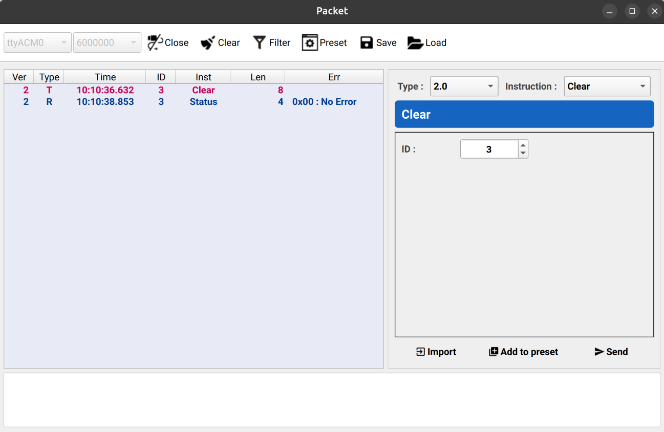 Initialize home position — packet monitoring
