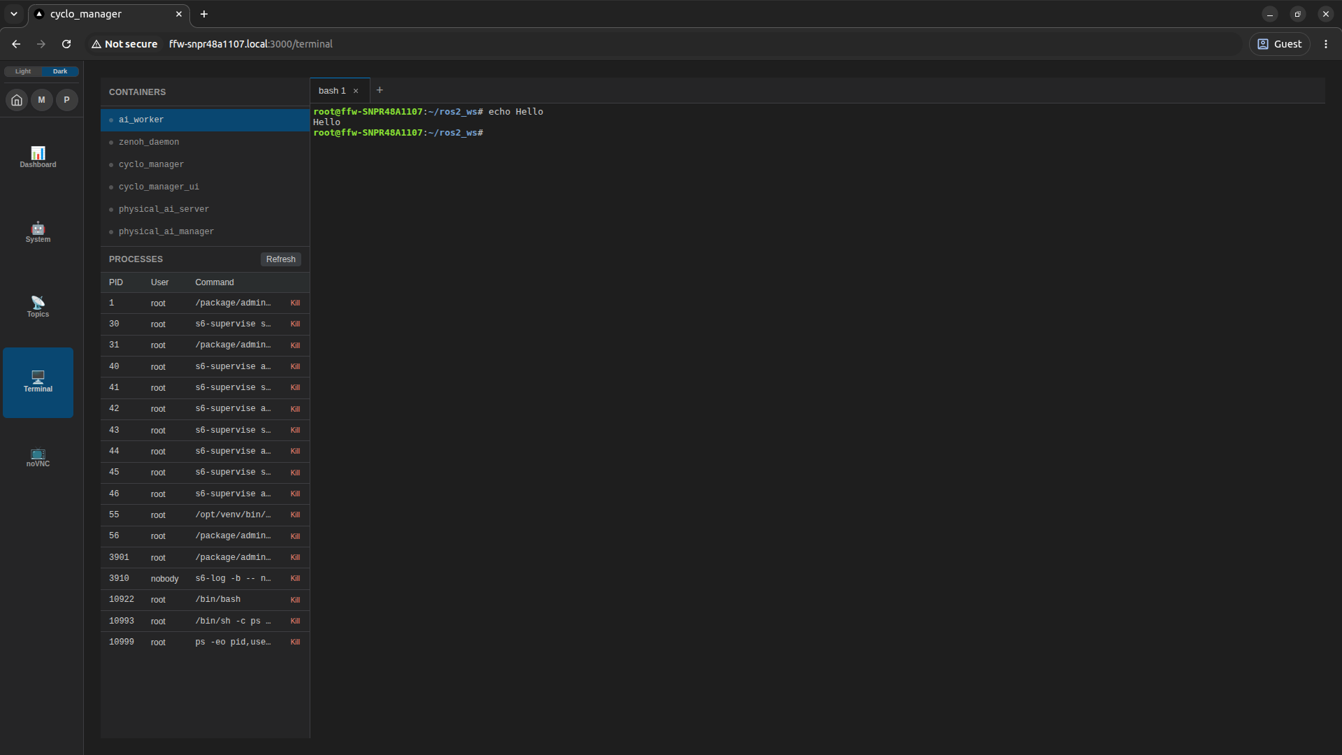 Terminal page