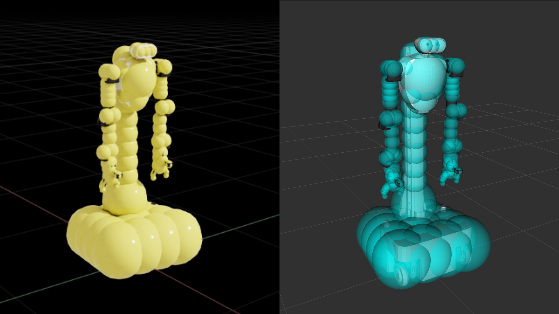 AI Worker collision spheres in Isaac Sim and RViz